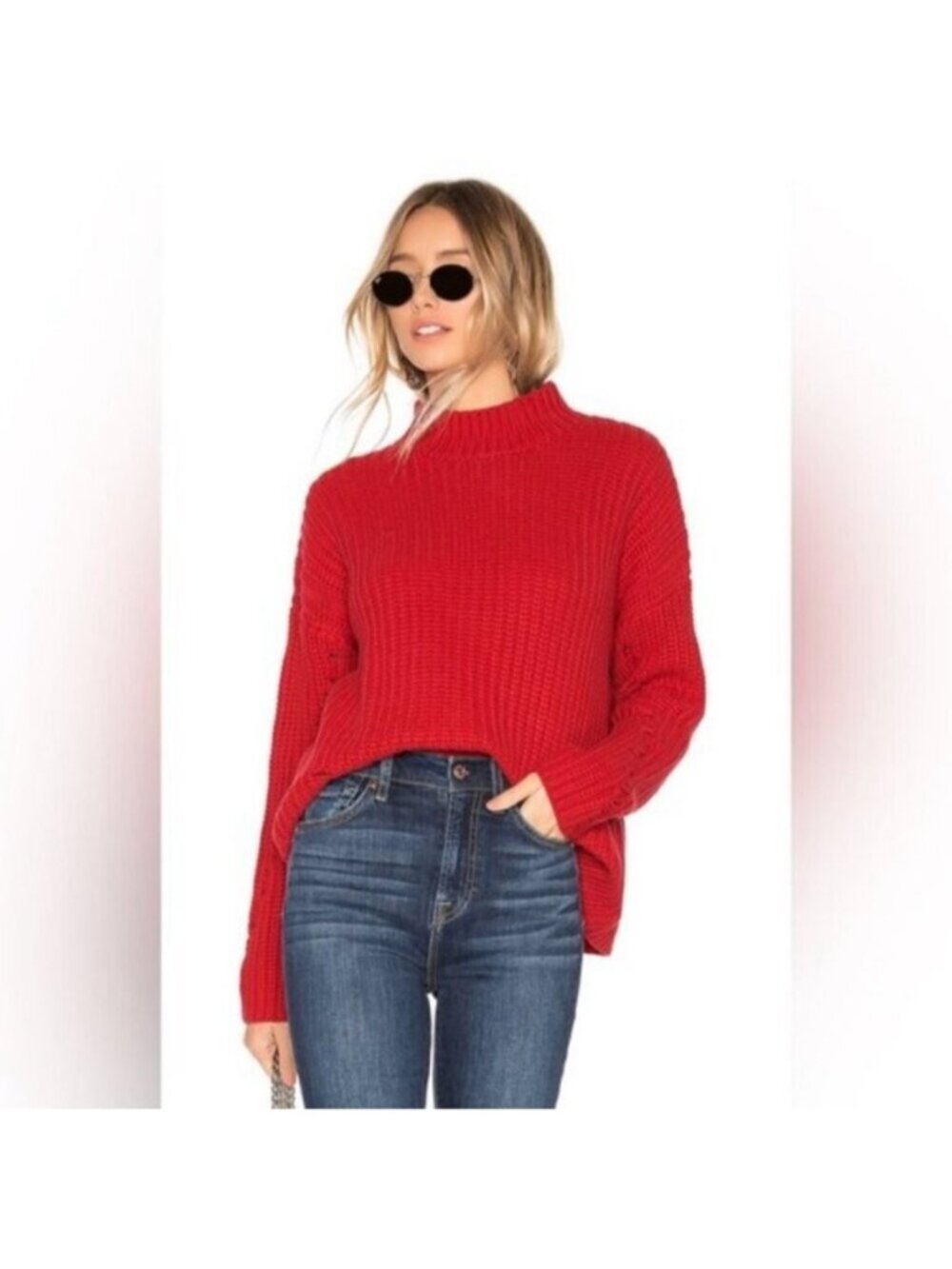 REVOLVE Women's Sweater Knit size XS Boho Chic cottage coastal red cozy